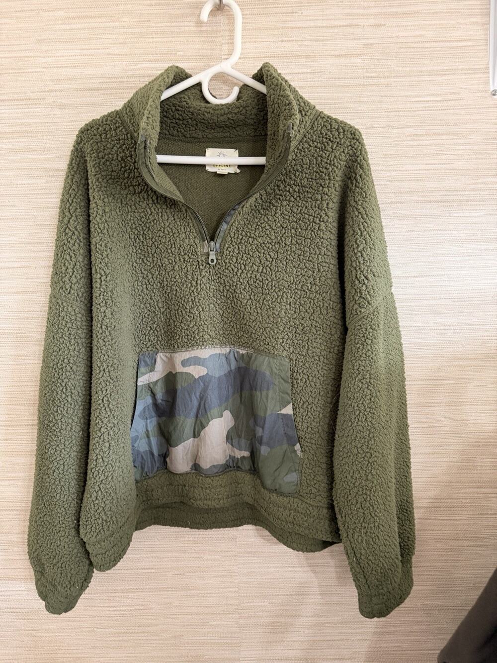 Offline by Aerie Sherpa Pullover Quarter Zip Size XS Color Olive Green XXL